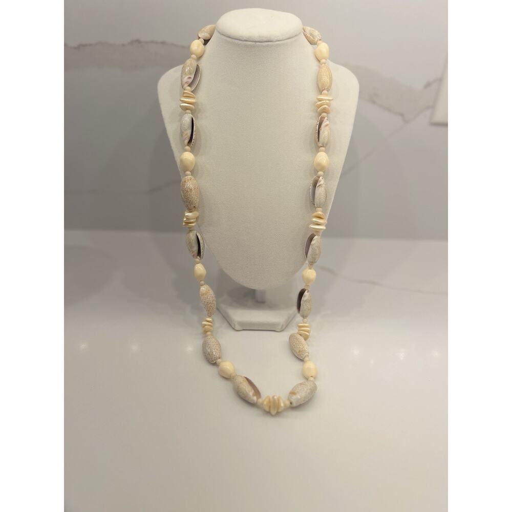 Vintage Freirich Signed Shell Bead Necklace Coastal Boho Resort Statement